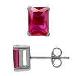 2 CTW 7x5 mm Octagon Created Red Ruby 925 Sterling Silver Stud Post Earrings Jewelry for Women