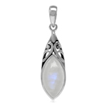14x7MM Natural Marquise Shape Moonstone 925 Sterling Silver Filigree Solitaire Pendant