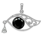 10MM Black & White CZ 925 Sterling Silver Filigree Eye of Horus Inspired Pendant