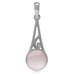 9MM Round Pink Mother Of Pearl Inlay 925 Sterling Silver Filigree Swirl Cone Shape Pendant