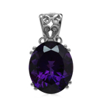 Genuine 4.5 Ct 12x10 mm Rich Purple African Amethyst 925 Sterling Silver Filigree Solitaire Pendant