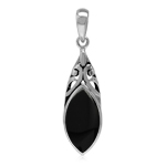 14x7MM Natural Marquise Shape Black Onyx 925 Sterling Silver Filigree Drop Pendant