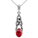 Created Red Ruby 925 Sterling Silver Celtic Knot Pendant with 18 Inch Chain Necklace