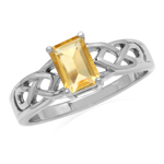 7X5mm Natural Octagon Shape Citrine 925 Sterling Silver Celtic Knot Solitaire Ring Silvershake 1.1ct 