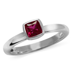 Cushion Cut Created Ruby 925 Sterling Silver Stack/Stackable Solitaire Ring
