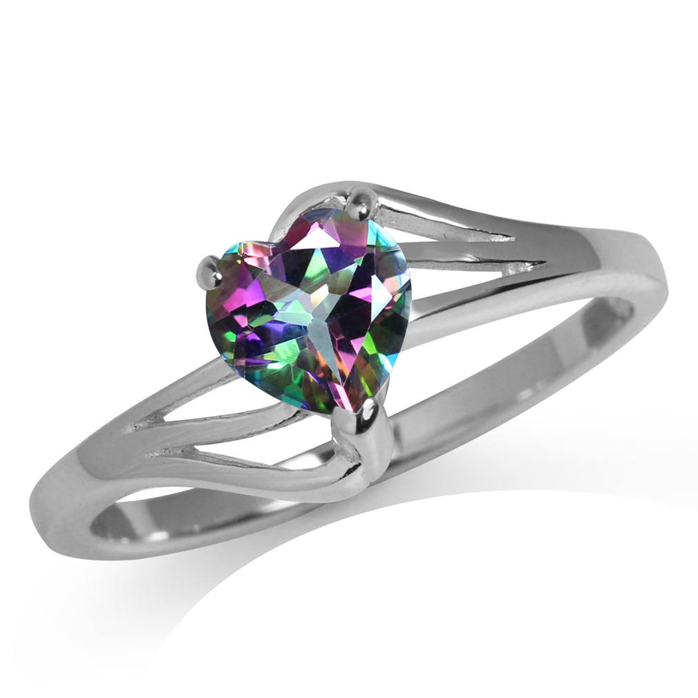 Heart Shape Mystic Fire Topaz 925 Sterling Silver Solitaire Ring SZ 8