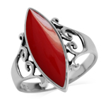 Created Red Coral Inlay White Gold...