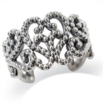 925 Sterling Silver Filigree Heart w/Dots Pattern Adjustable Ring