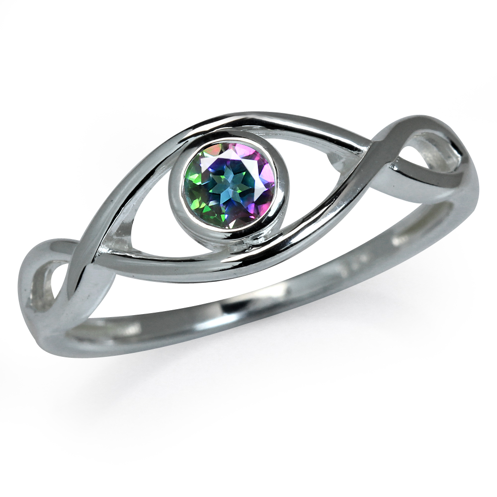 ... about Mystic Fire Topaz 925 Sterling Silver Ribbon Knot Solitaire Ring