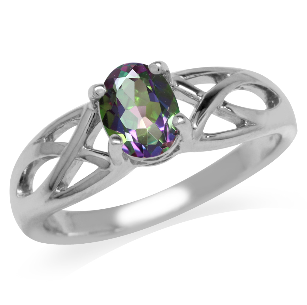 Mystic Fire Topaz 925 Sterling Silver Christian Fish Ring 