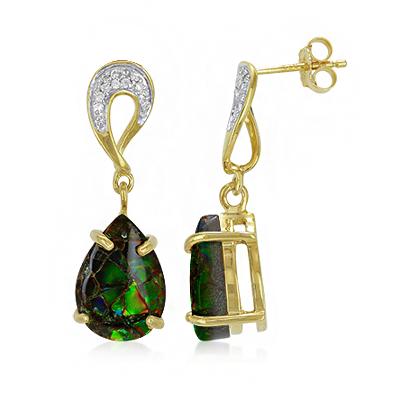 7.99 CTW Genuine Ammolite & Sapphire SOLID 9K/10K Yellow Gold Earrings ...
