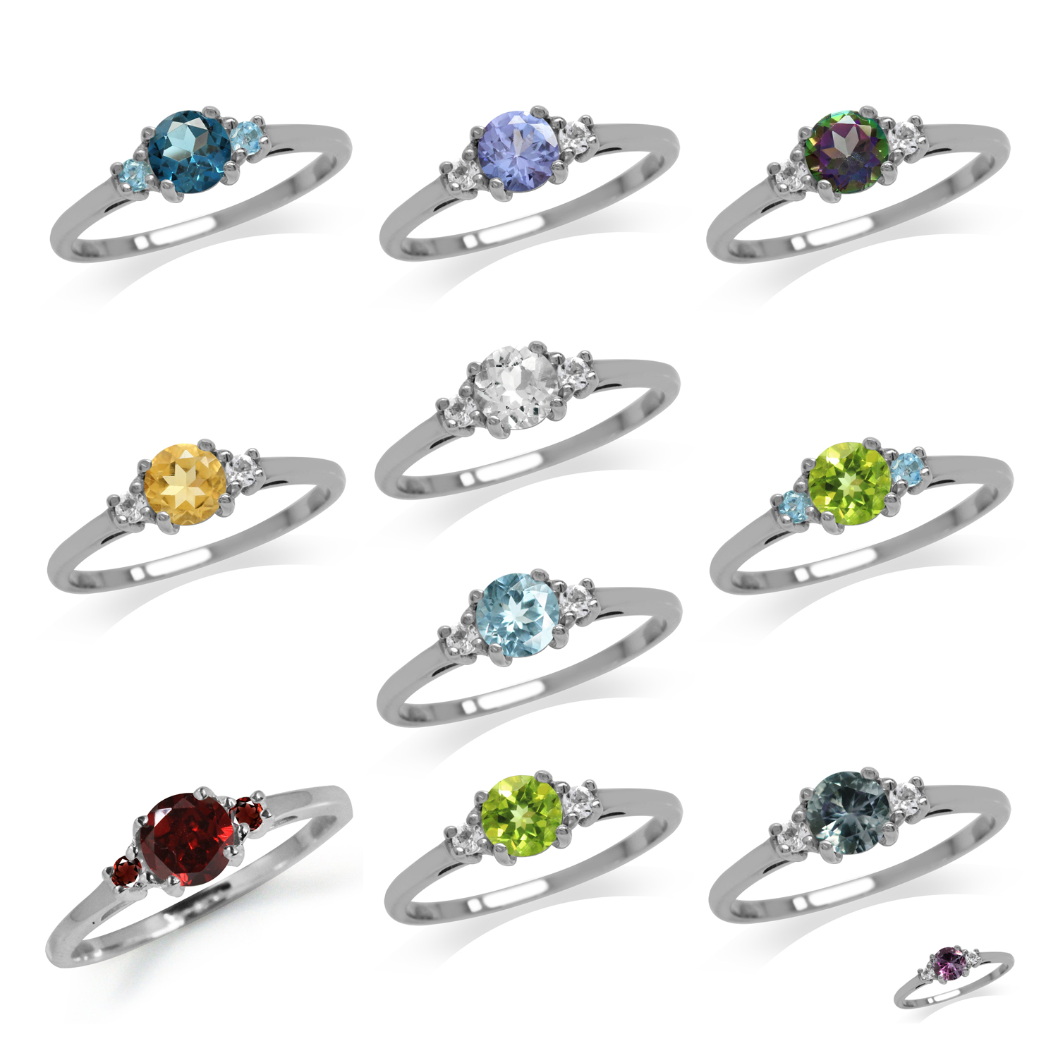 3-Stone Multi Colored Gemstone 925 Sterling Silver Engagement ...