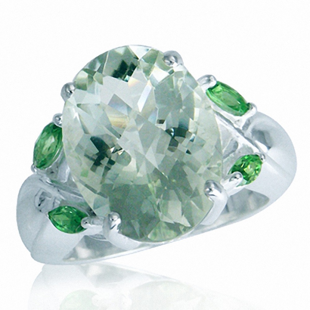 55ct Natural Green Amethyst & Tsavorite Sterling Silver Cocktail 