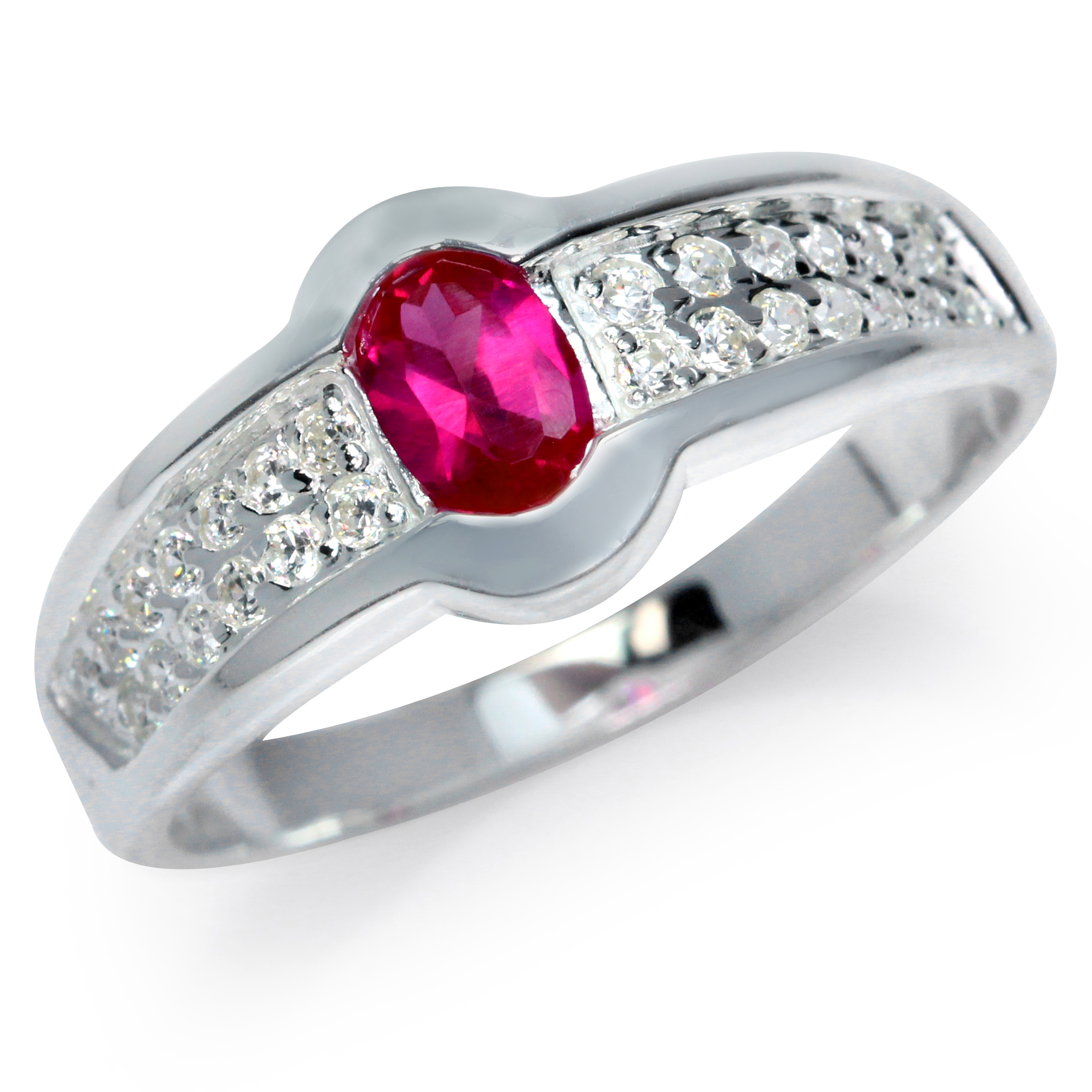 Simulated Ruby & White CZ 925 Sterling Silver Glamorous Ring SZ 6